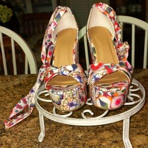 Bamboo Laceup Wedges. Last photo is just an example of how they look laced up.